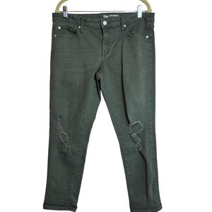 Gap Girlfriend Womens Ankle Jeans Size 12 Olive Green Tapered Leg Distressed